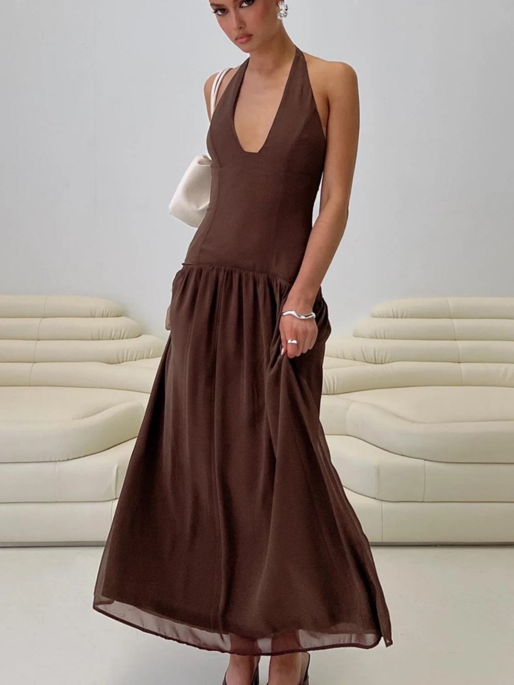 Princess Polly Chestnut Drop Waist Maxi Dress Brown